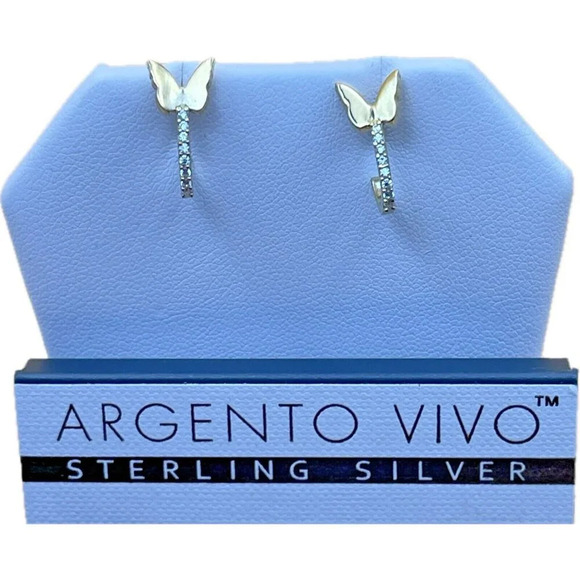 Argento Vivo Sterling Silver 18K GP Mini Butterfly CZ Detail Open Hoop Earrings - Picture 2 of 4